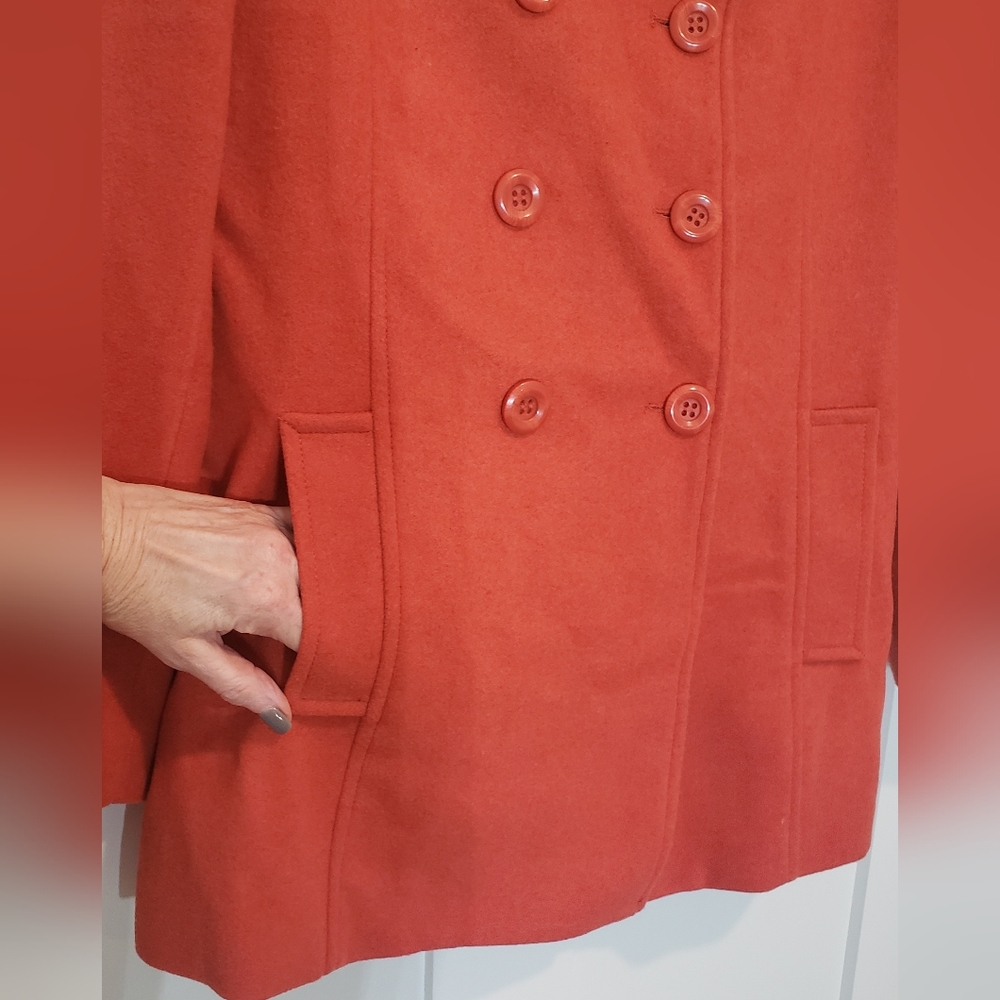 Chadwicks Wool Blend Pea Coat Double Breasted Size 10P Pockets Orange - Picture 4 of 16